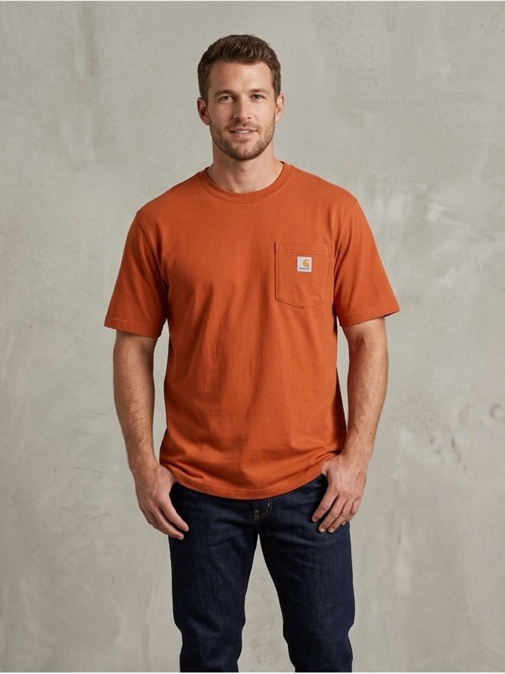 Carhartt Original Fit Outdoors Workwear Men's Pocket T-Shirt in Rust Orange M
